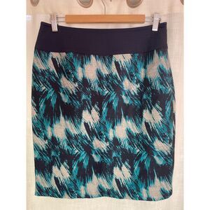 Jana Kos Blue Gray Abstract Print Skirt Size 6 Made in USA Tulip Style EUC